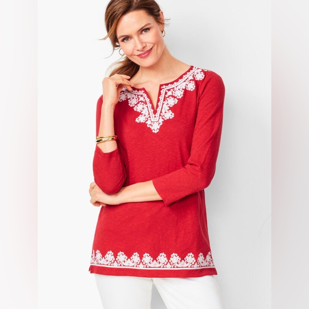 TALBOTS SPLIT-NECK EMBROIDERED TUNIC - SIZE 2X